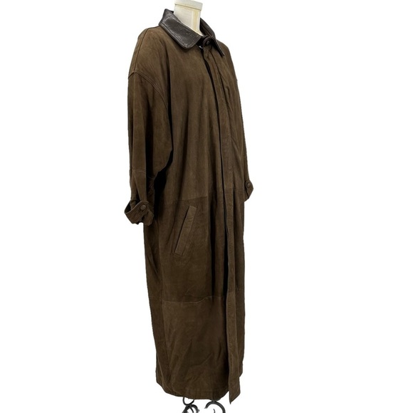 Rare Vintage Women's Leather Trench Barn Coat in Brown Size XL - Picture 5 of 12